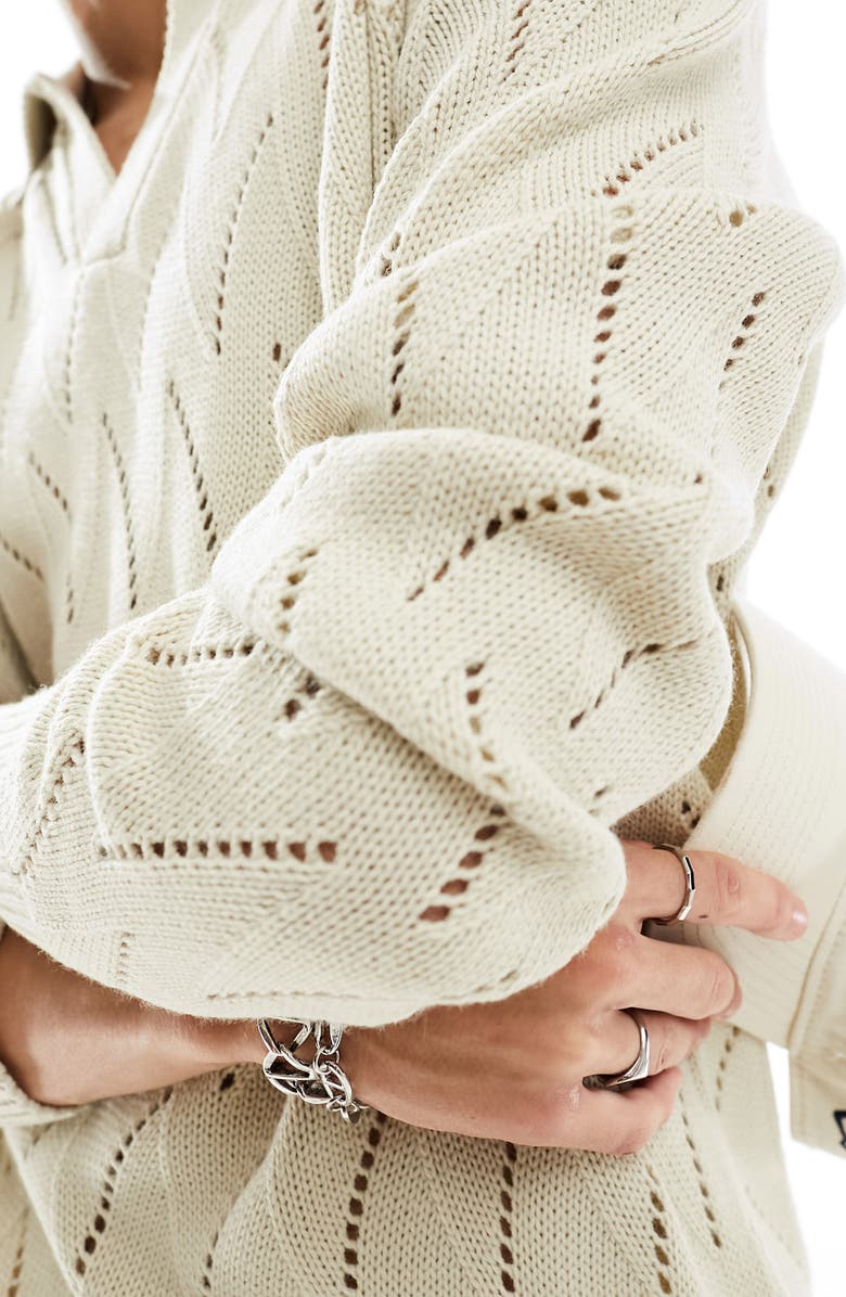 ASOS DESIGN Oversize Pointelle Polo Sweater, Alternate, color,