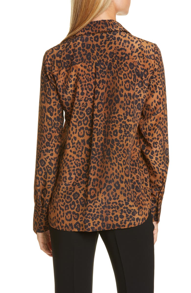 Lafayette 148 New York Diana Leopard Tie Neck Silk Blouse, Alternate, color,