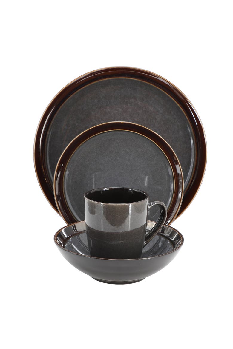 Priya 16 Piece Stoneware Reactive Glaze Dinnerware Set, Alternate, color, Grey
