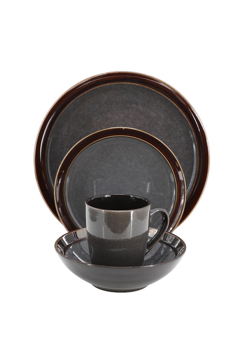 Gibson Elite Priya 16 Piece Stoneware Reactive Glaze Dinnerware Set, Alternate, color, Grey