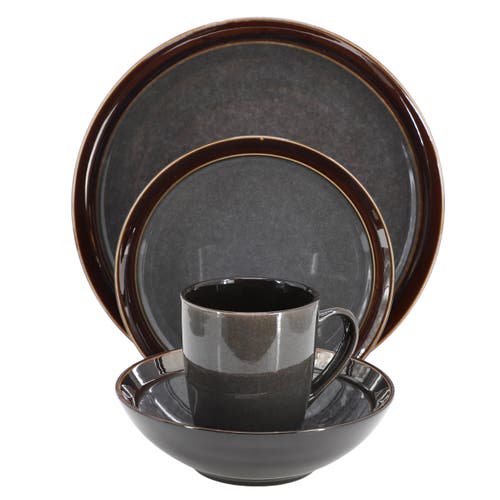Gibson Elite Priya 16 Piece Stoneware Reactive Glaze Dinnerware Set In Gray