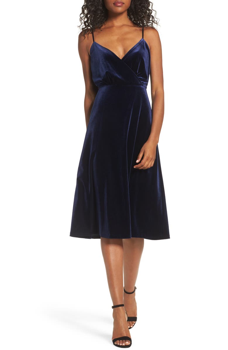 Ali & Jay Sleeveless Velvet Faux Wrap Midi Dress, Main, color,