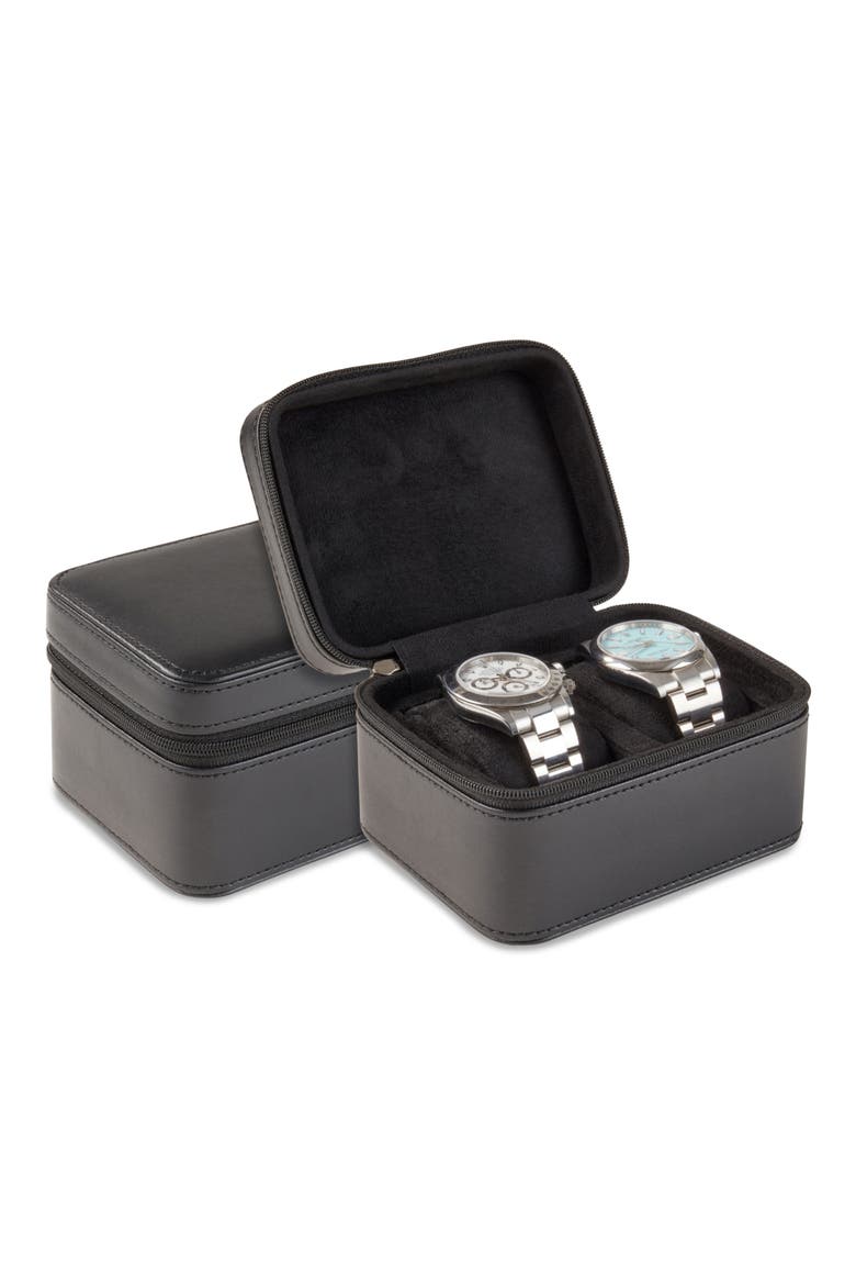 Matteo Leather Watch Case, Alternate, color, BLACK