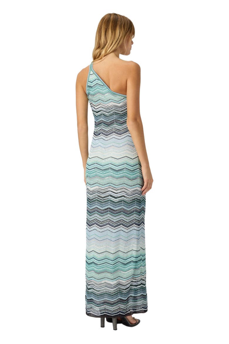 One-shoulder Long Dress In Chevron Motif With Sequins, Alternate, color, Turquoise