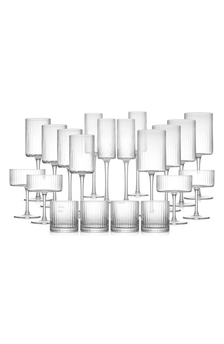 JoyJolt 20-Piece Elle Fluted Glass Set, Main, color, Clear