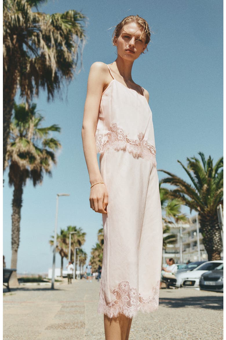 Lace-trimmed Ramie Skirt, Alternate, color, Light pink