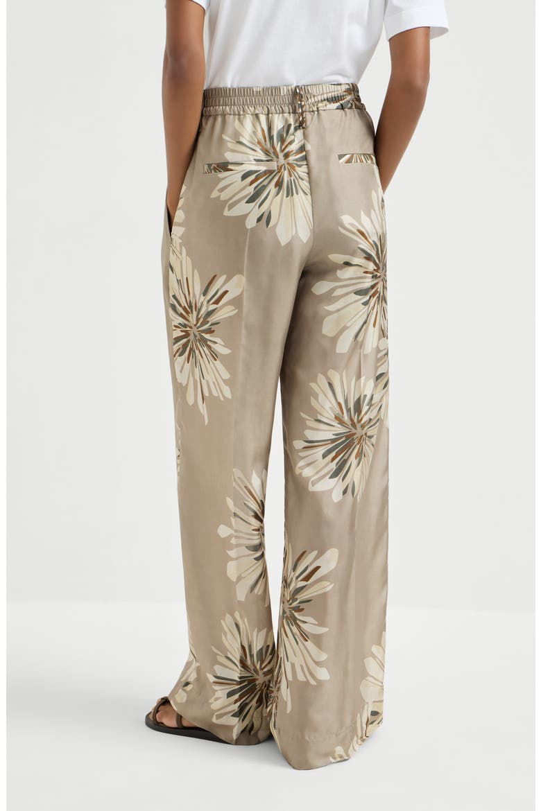 Bloom print pongee trousers, Alternate, color, Khaki
