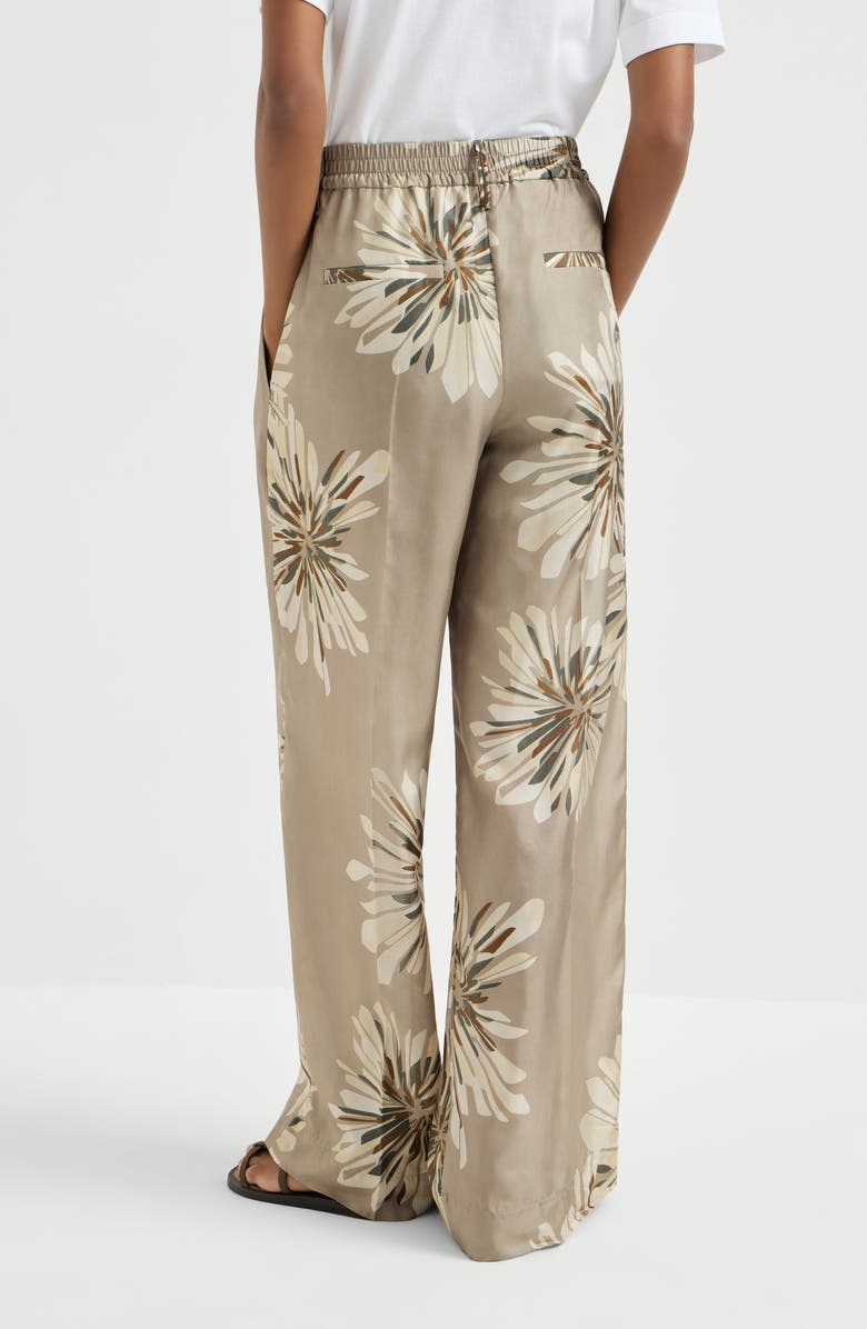 Brunello Cucinelli Bloom print pongee trousers, Alternate, color, Khaki