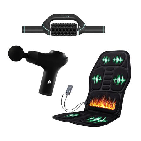 Ultimate Relaxation Bundle Heated Chair Mat, Rolling Massager, and 3-Speed Massage Gun
