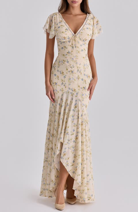 Amina Floral Georgette High Low Cocktail Dress
