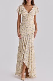 HOUSE OF CB Amina Floral Georgette High Low Cocktail Dress