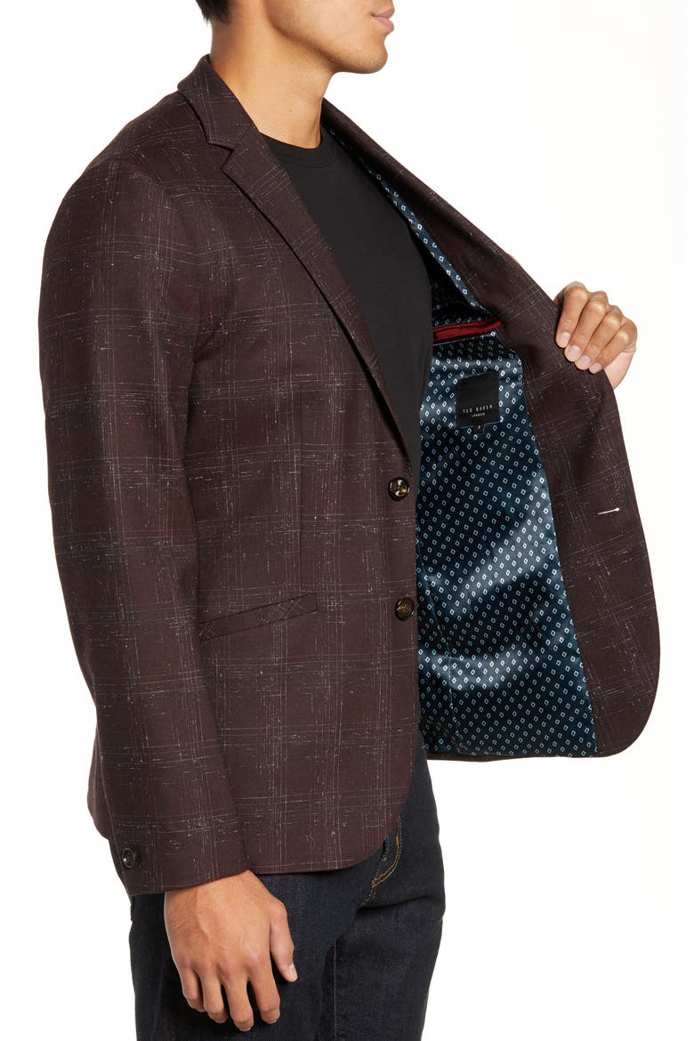 Ddar Slim Fit Bouclé Check Sport Coat, Alternate, color, DARK RED