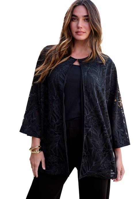Plus Size Burnout Lace Bracelet Sleeve Jacket