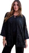 Roaman's Plus Size Burnout Lace Bracelet Sleeve Jacket