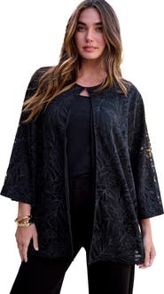 Roaman's Plus Size Burnout Lace Bracelet Sleeve Jacket