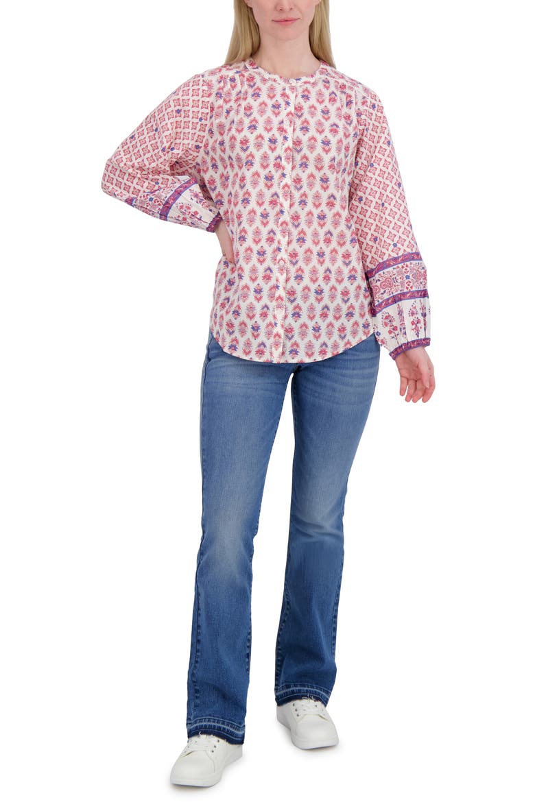Border Print Button-Up Shirt, Alternate, color, PURPLE COMBO