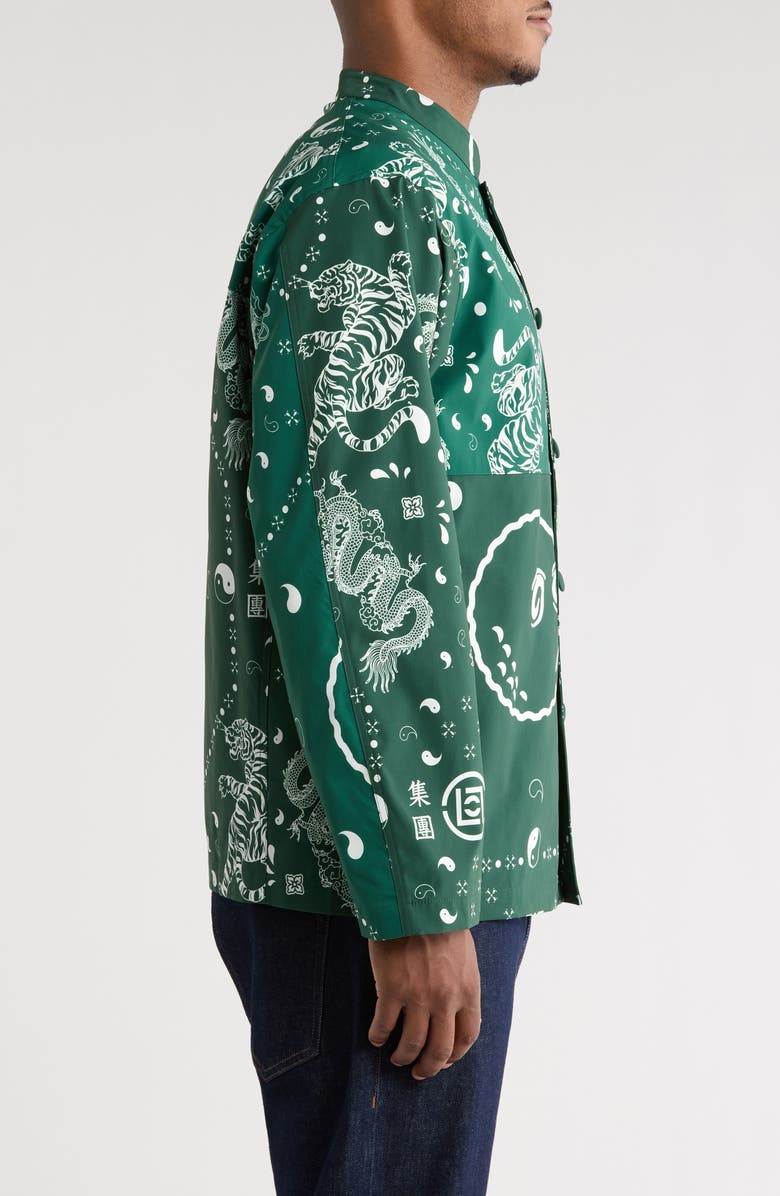 Malbon Golf x CLOT Oversize Patchwork Print Cotton Jacket, Alternate, color, Green