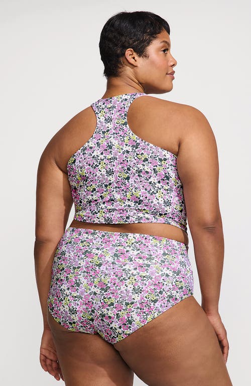 Lands' End Plus Size High Neck Racerback Tankini Top In White Multi Ditsy Floral