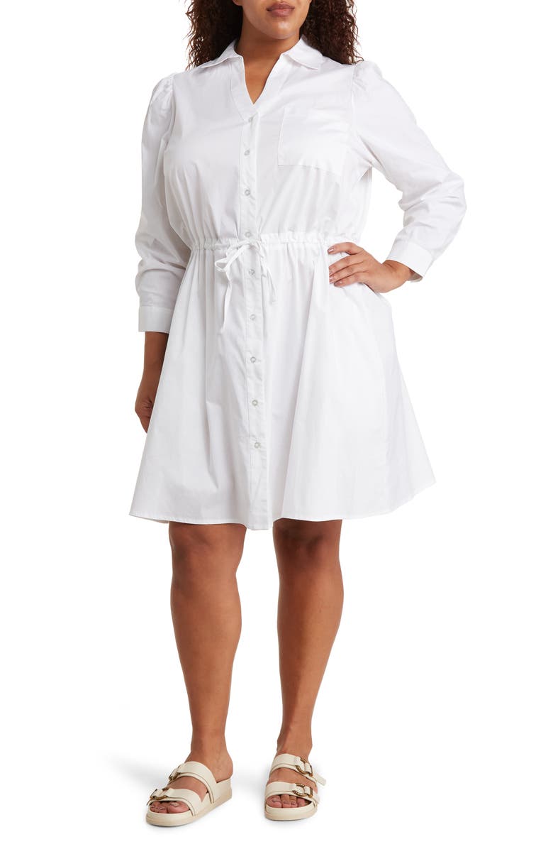 BY DESIGN Adira Long Sleeve Poplin Midi Shirtdress, Main, color, Bright White