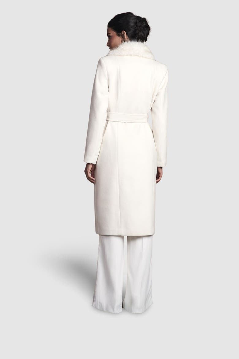 Faux Fur Collar Belted Midi Coat, Alternate, color, Ivory