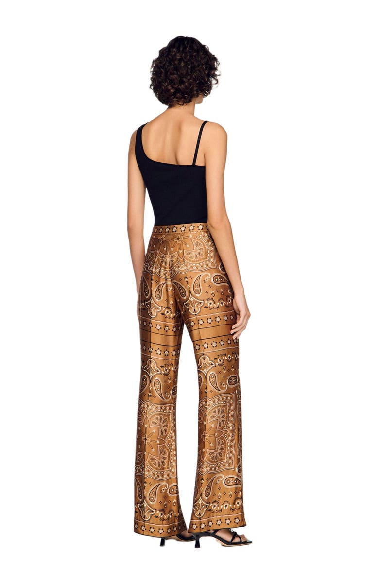 SANDRO Bandana-print floaty trousers, Alternate, color, Brown / Black
