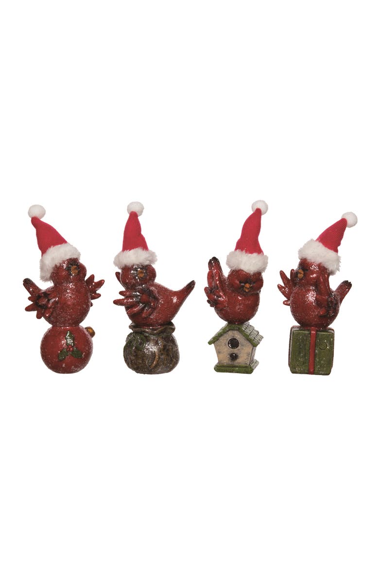 Transpac Resin Cute Sitting Cardinal Hat Set of 4 Christmas Decor, Main, color,