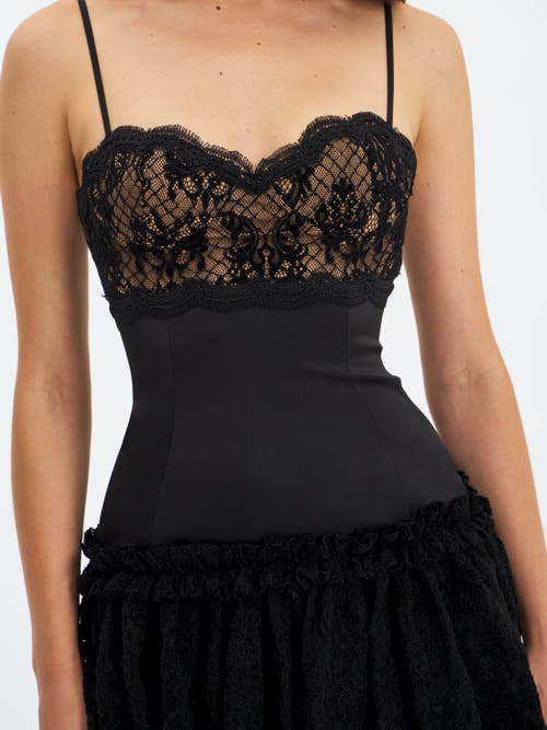 Miss Circle Umra Contrast Lace Sweetheart Gathered Mini Dress In Black