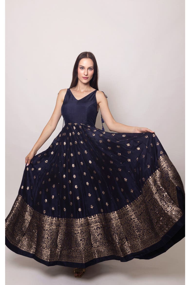 Alastair Open Back Gown, Main, color, Navy Blue