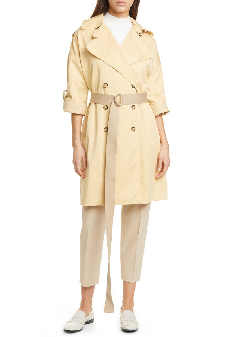 Belted Double Breasted Trench Coat, Main, color, CHAMOMILE