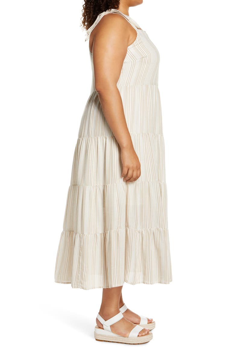 Tie Shoulder Tiered Maxi Dress, Alternate, color, IVORY- KHAKI STRIPE