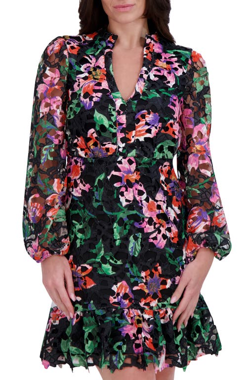 Kensie Printed Lace Long Sleeve Minidress