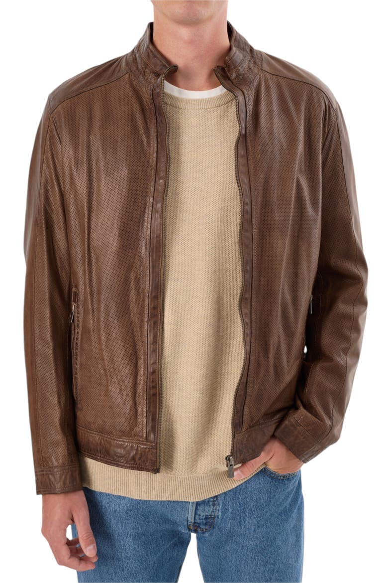 Perforated Leather Jacket, Alternate, color, GREY