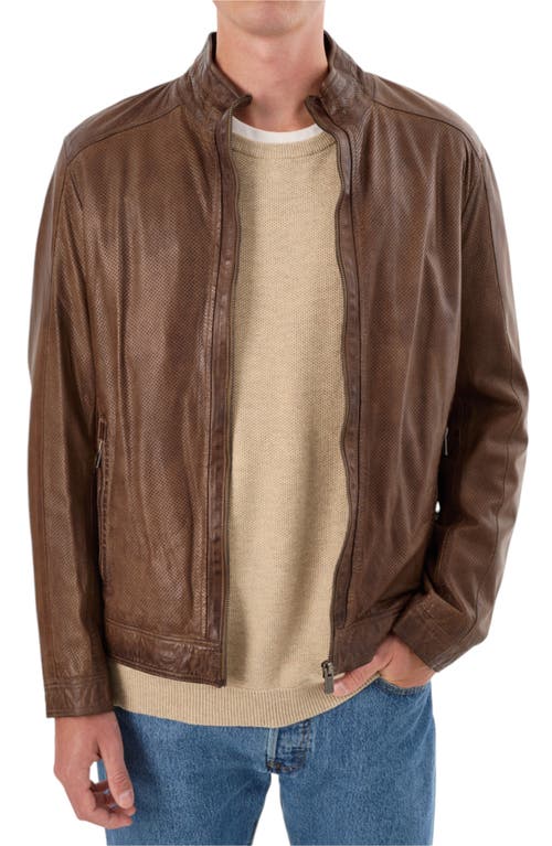 Regency Perforated Leather Jacket In Grey