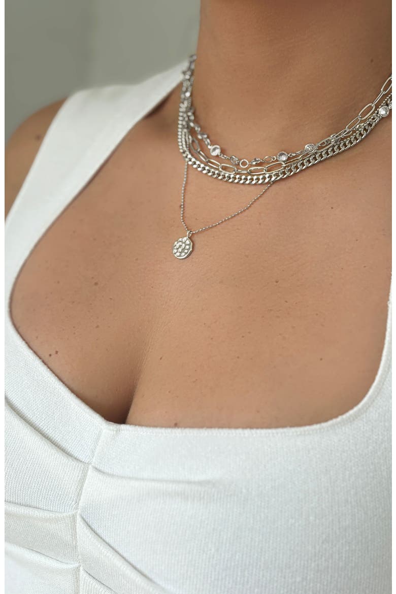 14K Yellow Gold Plated Layered Pebbled Charm Necklace, Alternate, color, SILVER