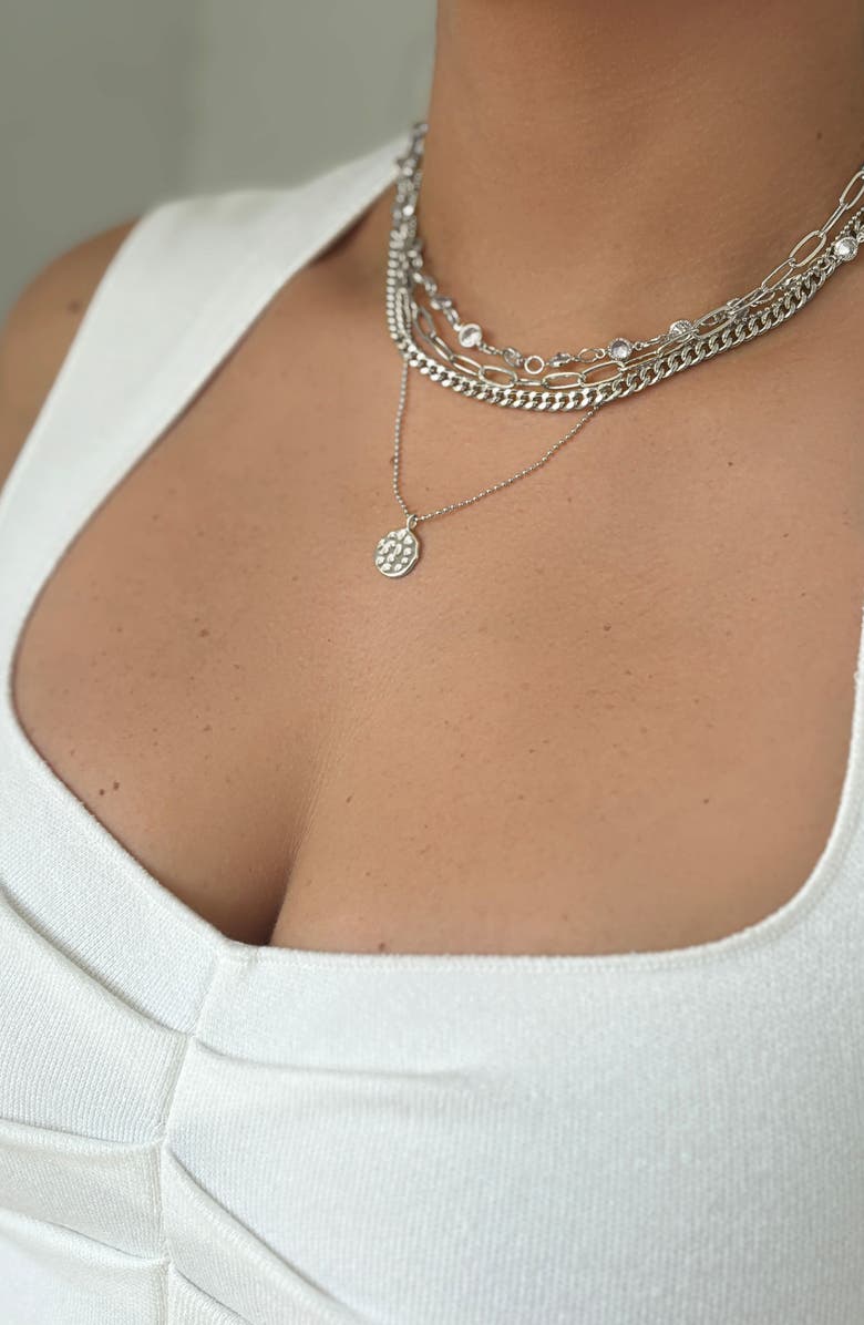 Adornia 14K Yellow Gold Plated Layered Pebbled Charm Necklace, Alternate, color, Silver