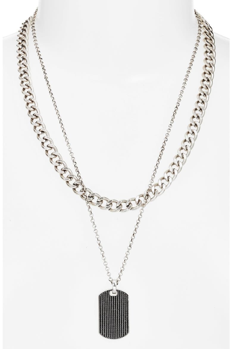 Men's Set of 2 Chain Necklaces, Alternate, color, BLACK- SILVER