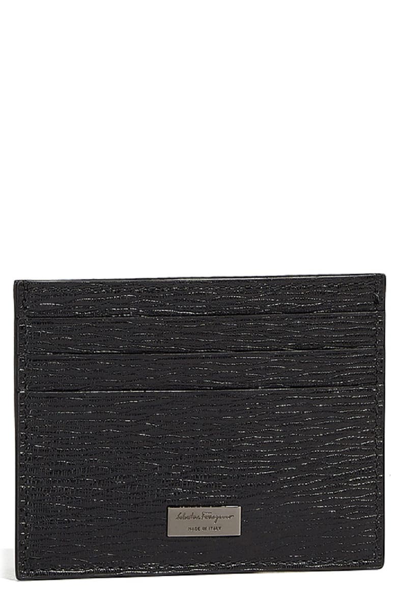 FERRAGAMO Salvatore Ferragamo Revival Textured Leather Card Case, Main, color,