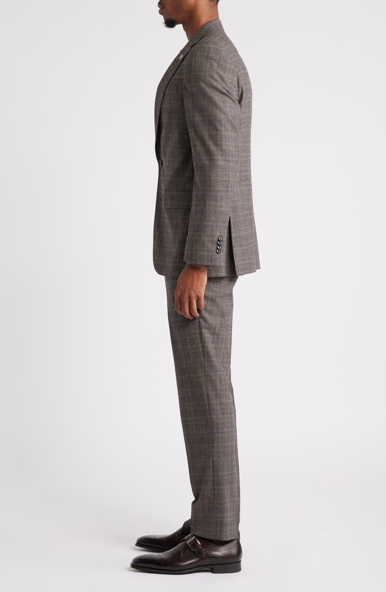 Ted Baker London Jay Slim Fit Brown Glen Plaid Stretch Wool Suit, Alternate, color, 
