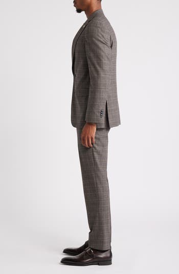 Jay Slim Fit Brown Glen Plaid Stretch Wool Suit