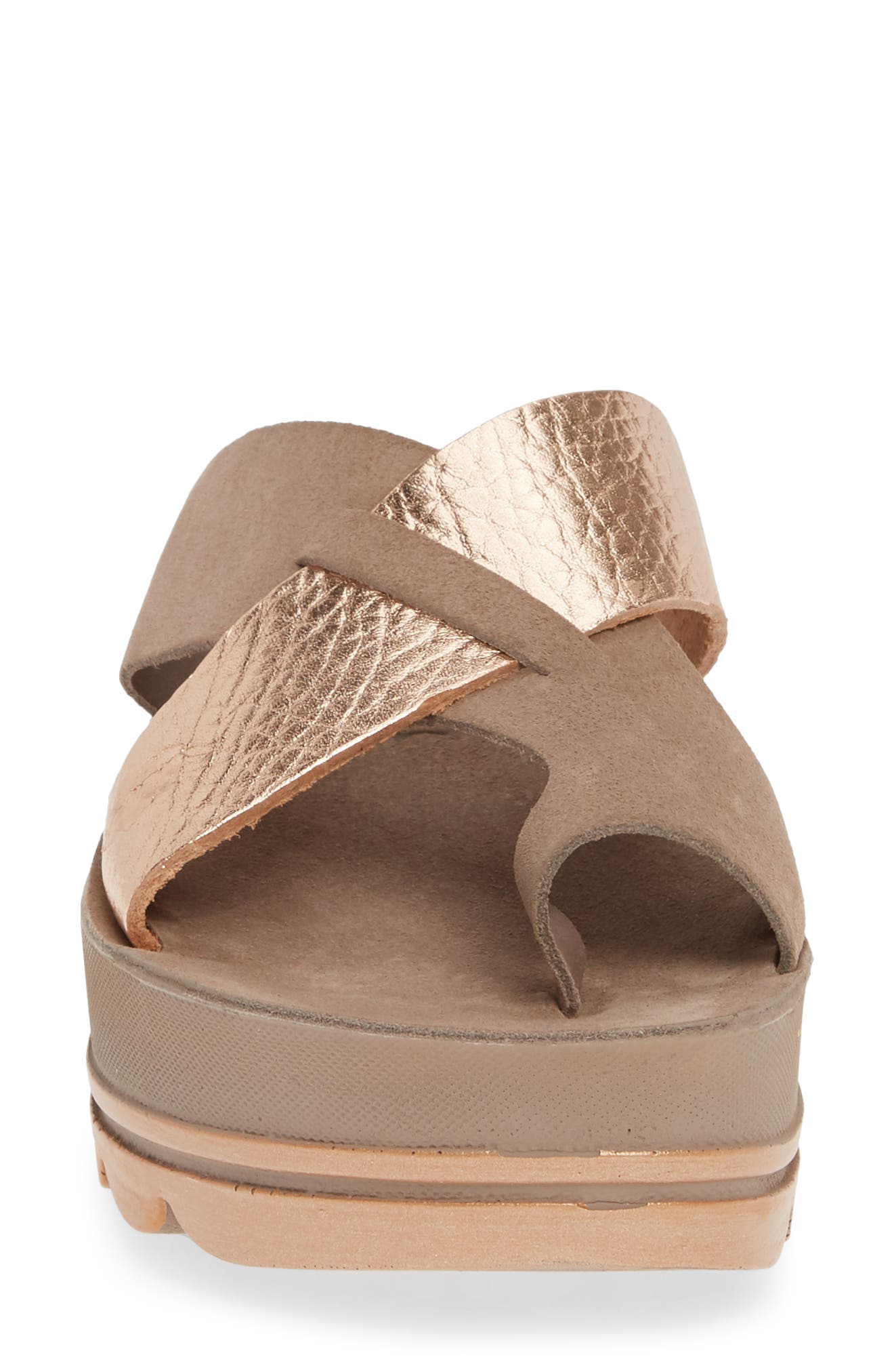 Clara Fantasy Slide Sandal, Alternate, color, COFFEE/ ROSE GOLD LEATHER
