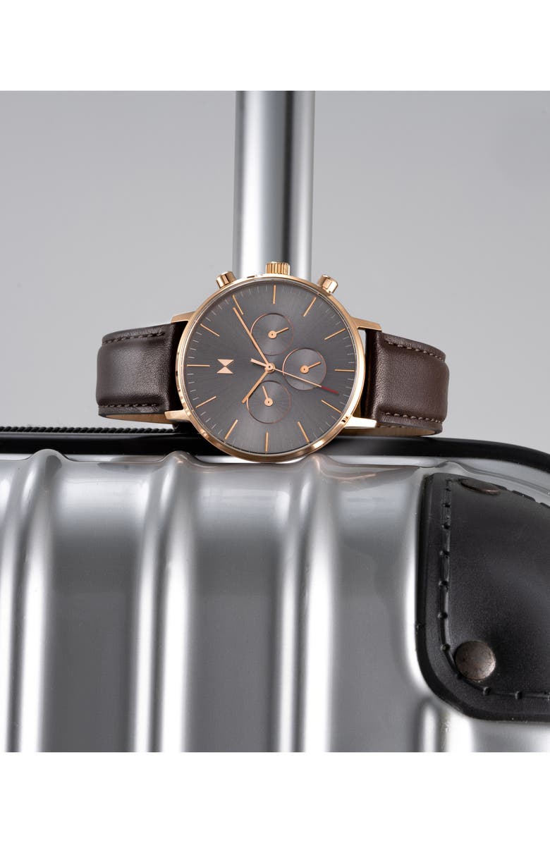 MVMT Legacy Traveler Chronograph Leather Strap Watch, 42mm, Alternate, color,