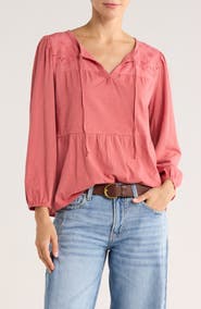 Lucky Brand Long Sleeve Cotton Babydoll Top