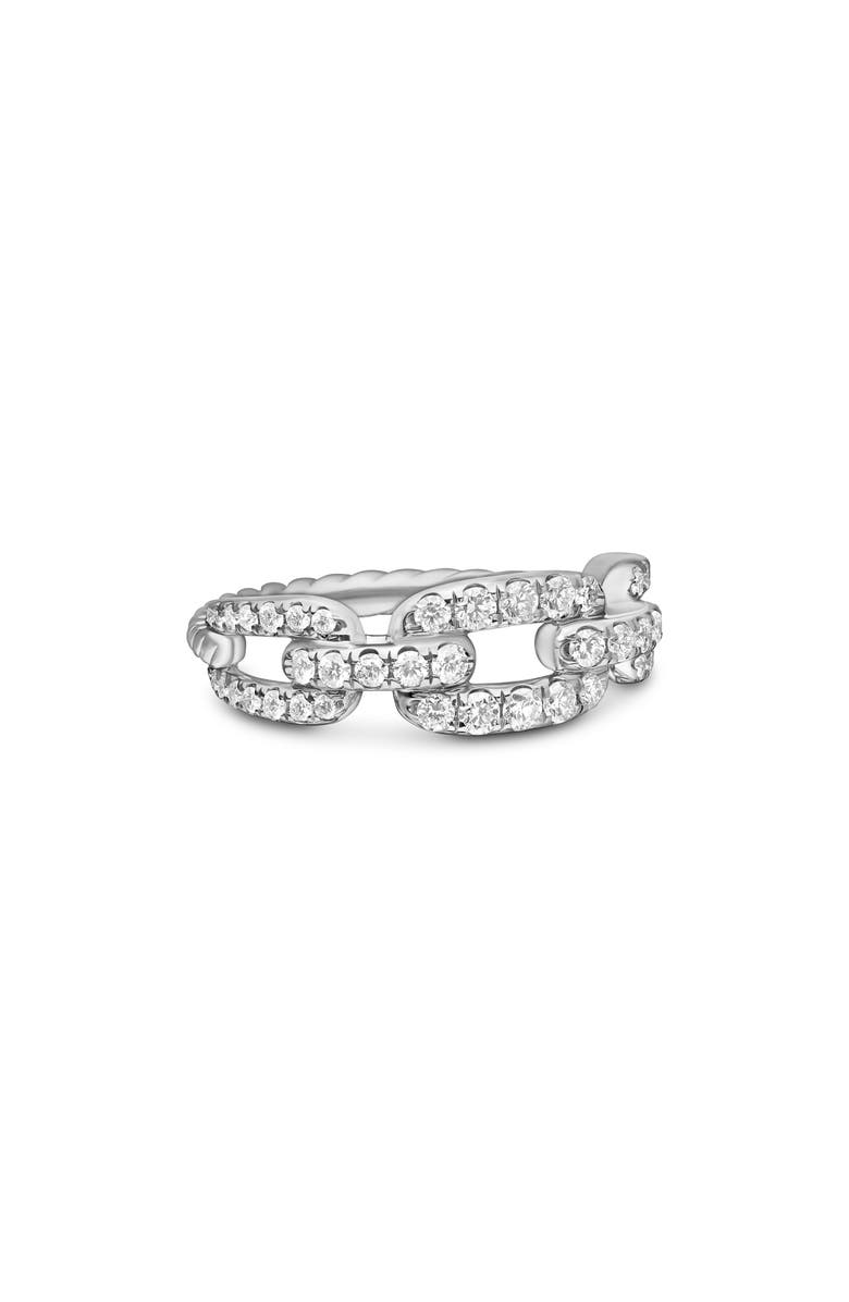 David Yurman Stax Diamond Chain Link Ring, Main, color, White Gold