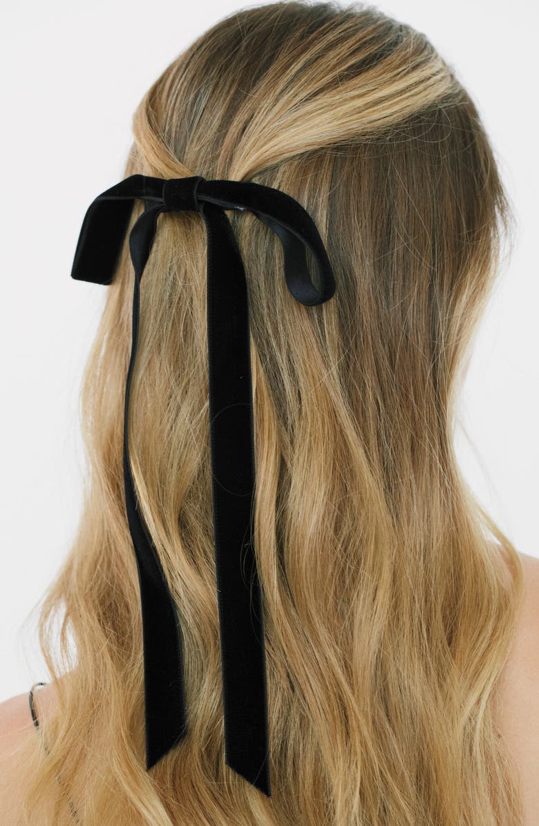 Jennifer Behr Aida Velvet Bow Barrette, Alternate, color, Black