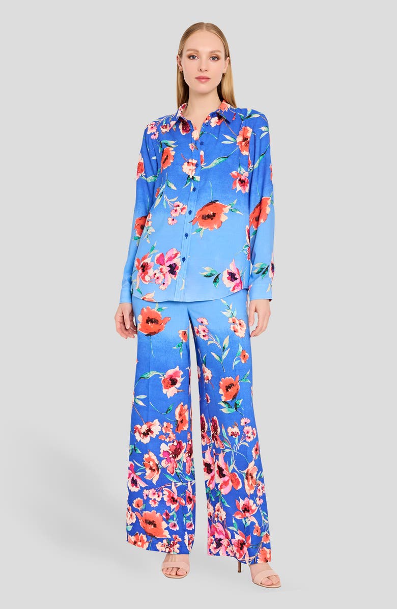 Tahari ASL Floral Print Shirt, Alternate, color, Peri Floral