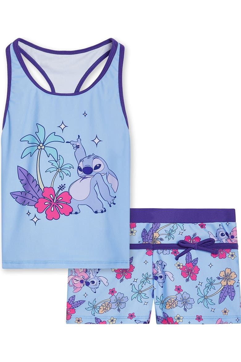 Lilo & Stitch Swimwear 2-Piece Tankini and Swim Shorts Set, Main, color, Stitch Angel Sky Blue