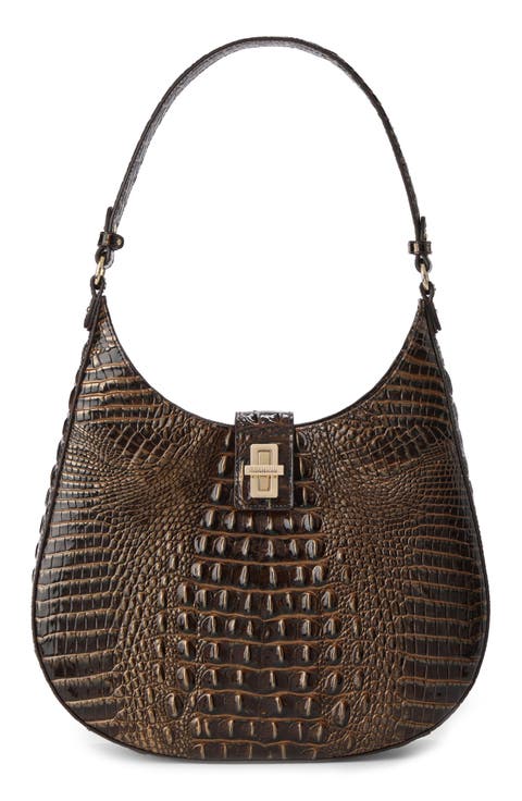 Fallon Croc Embossed Leather Shoulder Bag