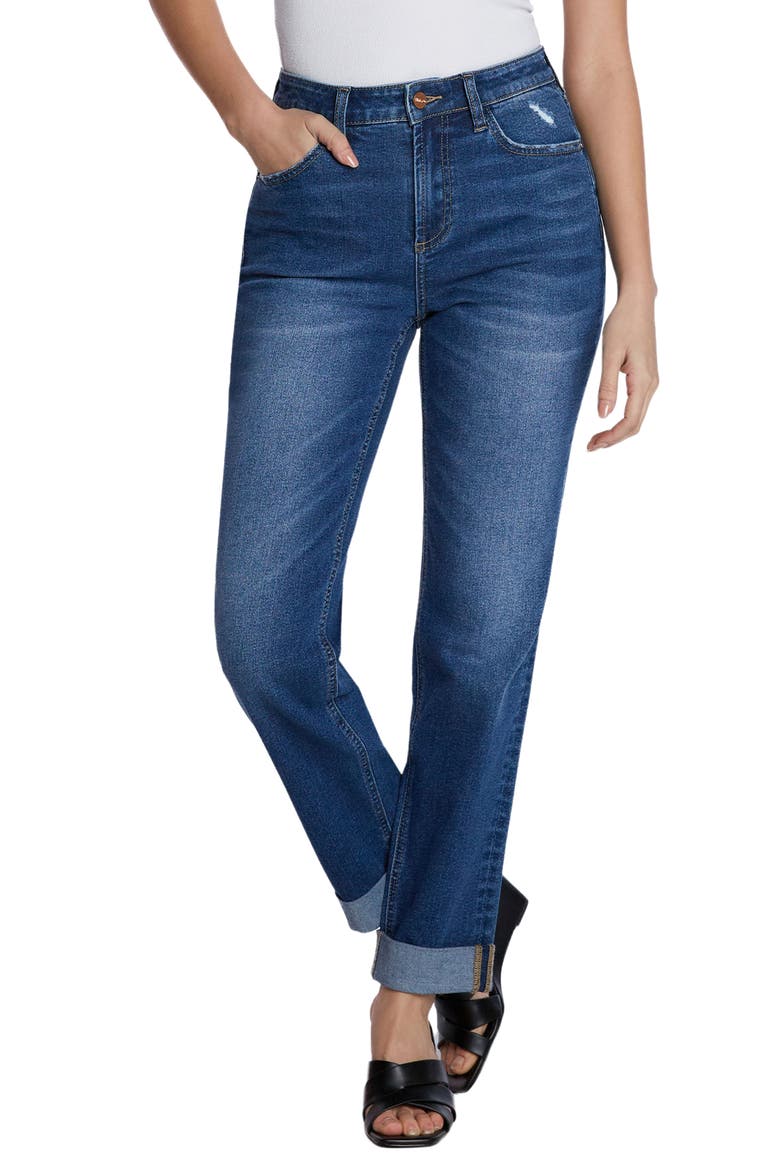 Cuffed Wide Leg Boyfriend Jeans, Main, color, DEW BLUE