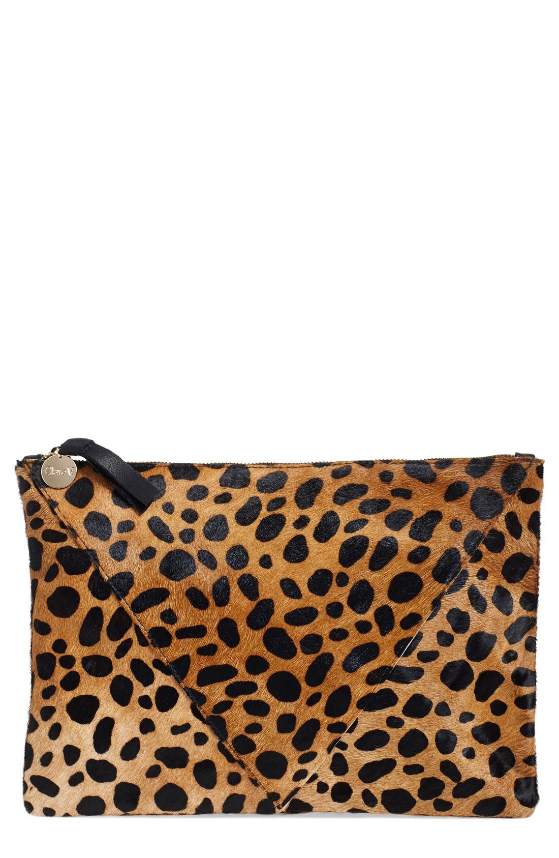 Clare V. Cheetah Print Genuine Calf Hair Clutch, Main, color, 