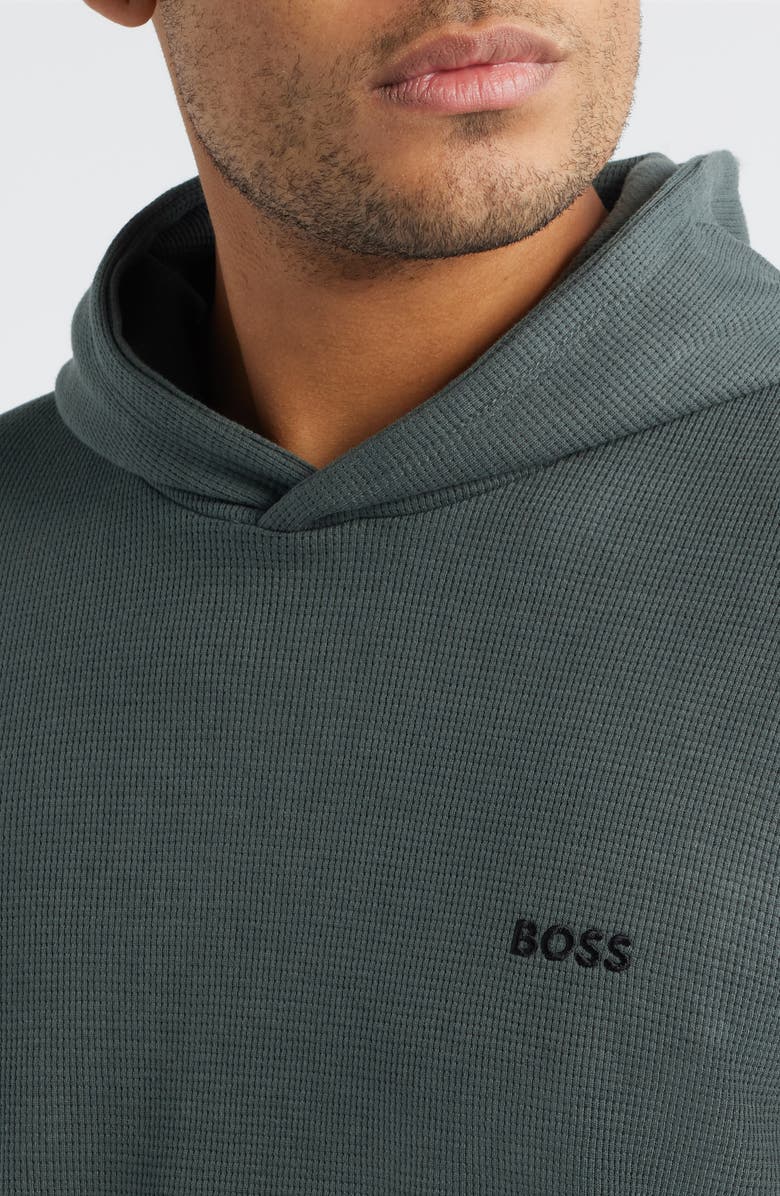 BOSS Waffle Knit Hooded Lounge T-Shirt, Alternate, color, Open Green